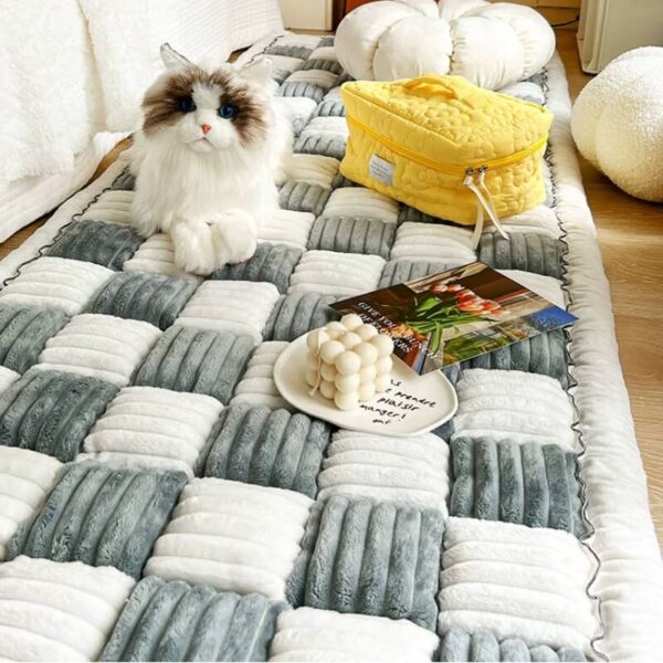 Cream-colored Large Plaid Square Fuzzy Pet Dog Mat Bed Couch Cover - Image 12