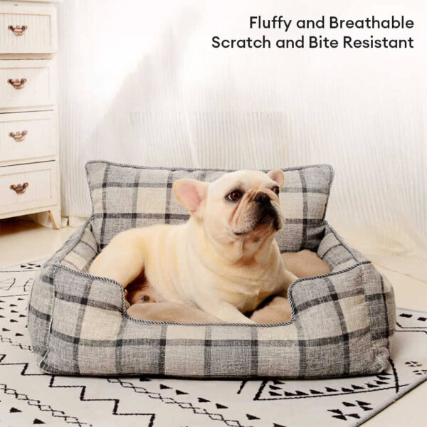 Vintage Plaid Warm Removable Washable Dog & Cat Sofa Bed Matching Blanket Pillow - Image 3