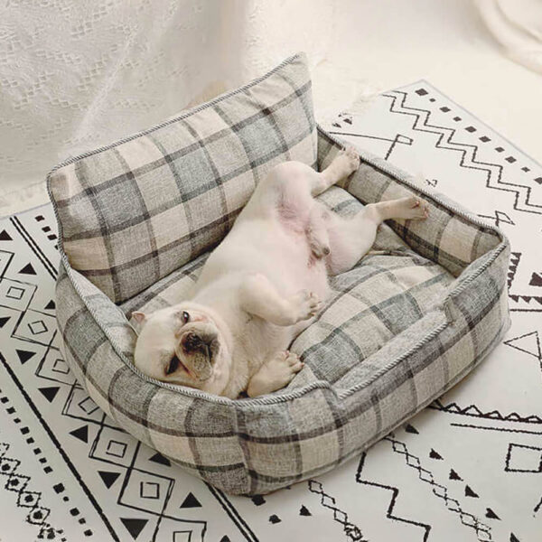 Vintage Plaid Warm Removable Washable Dog & Cat Sofa Bed Matching Blanket Pillow - Image 2