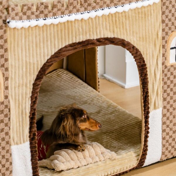 Cozy Orthopedic Kids Indoor Play Castle Bed Dog Tent Bed - Fairytale Dreamland - Image 6