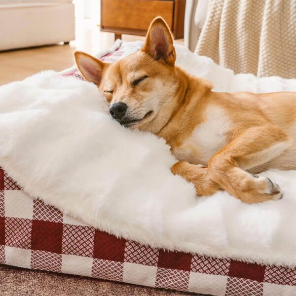Large Classic Check Headrest Rectangle Calming Dog Bed - Dreamy wave - Image 2