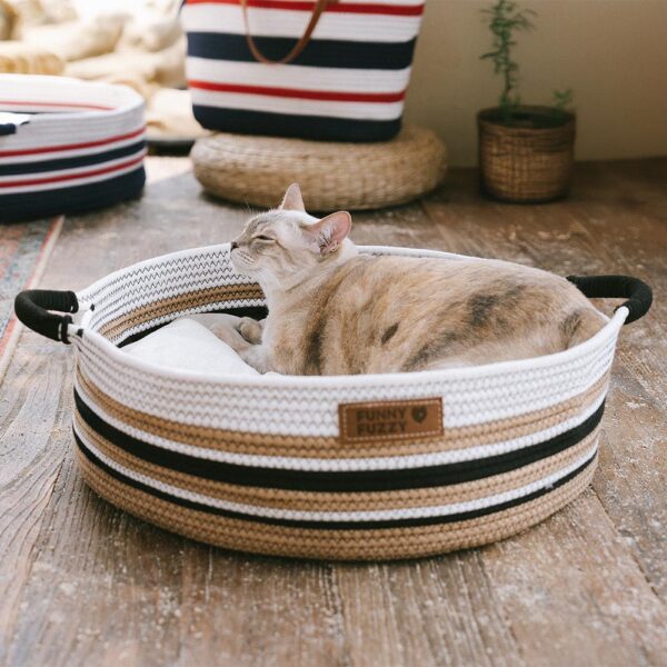 Handcrafted Stripe Calming Pet Bed - Timeless Nest - Image 14