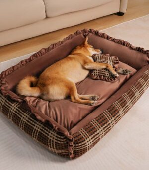 Classic Luxury Floral Washable Cozy Bolster Dog Pillow Bed- Bliss Napper