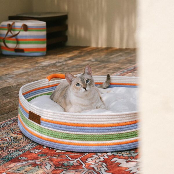 Handcrafted Stripe Calming Pet Bed - Timeless Nest - Image 18