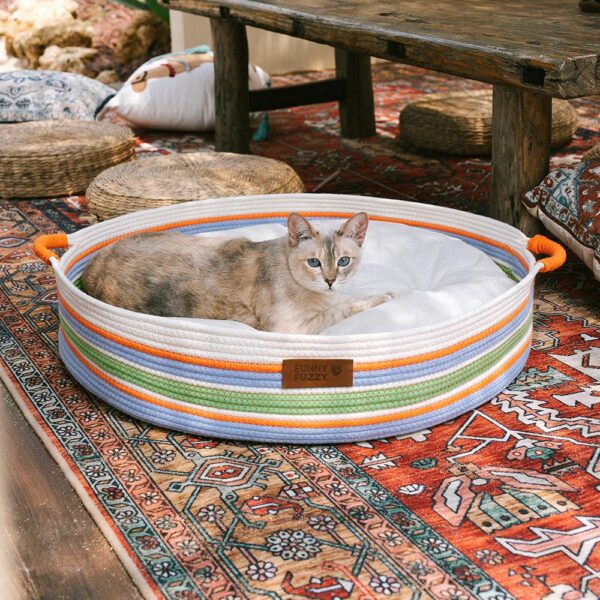 Handcrafted Stripe Calming Pet Bed - Timeless Nest - Image 16