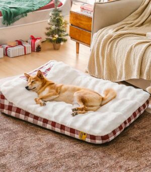 Large Classic Check Headrest Rectangle Calming Dog Bed - Dreamy wave