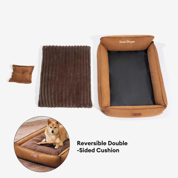 Retro Faux Suede Dual-sided Washable Bolster Dog Bed With Pillow – SweetDream - Image 5