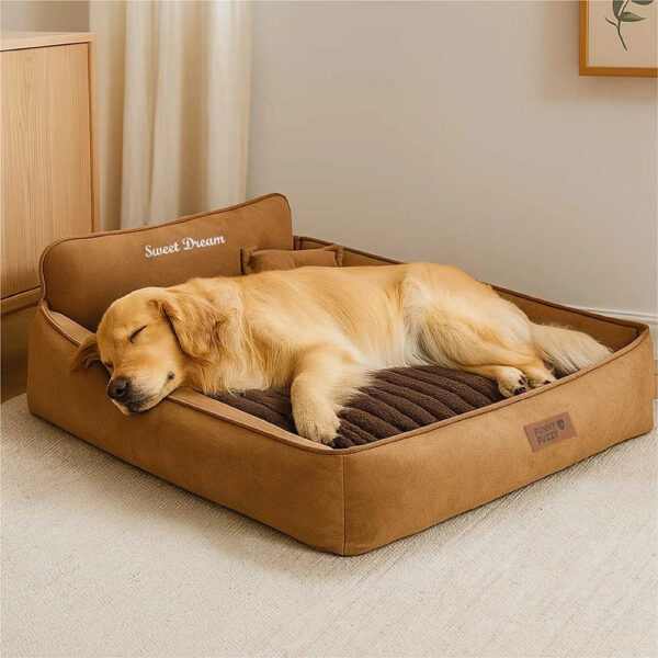 Retro Faux Suede Dual-sided Washable Bolster Dog Bed With Pillow – SweetDream - Image 9