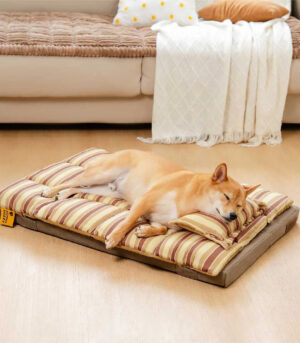 Trendy Striped Detachable Dual-layer Orthopedic Dog Bed With Pillow - CloudNap