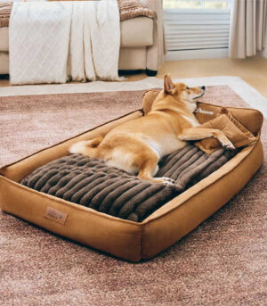 Retro Faux Suede Dual-sided Washable Bolster Dog Bed With Pillow – SweetDream