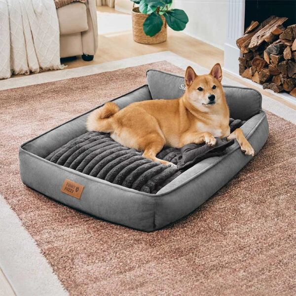 Retro Faux Suede Dual-sided Washable Bolster Dog Bed With Pillow – SweetDream - Image 11