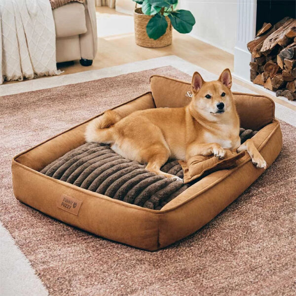 Retro Faux Suede Dual-sided Washable Bolster Dog Bed With Pillow – SweetDream - Image 8