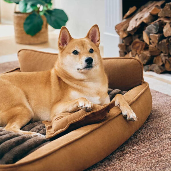 Retro Faux Suede Dual-sided Washable Bolster Dog Bed With Pillow – SweetDream - Image 12