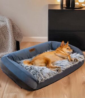 Large Washable Fluffy Cozy Bolster Dog Sofa Bed-Denim Cowboy