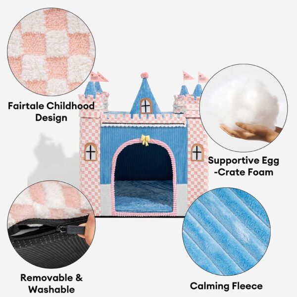 Cozy Orthopedic Kids Indoor Play Castle Bed Dog Tent Bed - Fairytale Dreamland - Image 14
