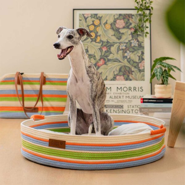 Handcrafted Stripe Calming Pet Bed - Timeless Nest - Image 17