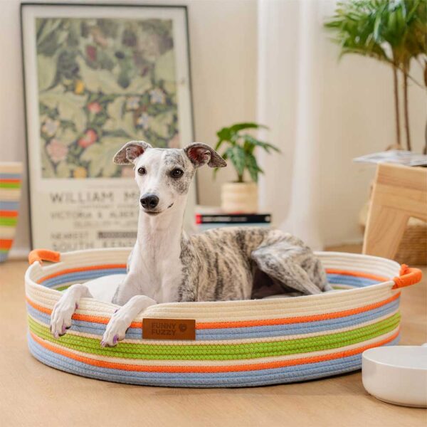 Handcrafted Stripe Calming Pet Bed - Timeless Nest - Image 5