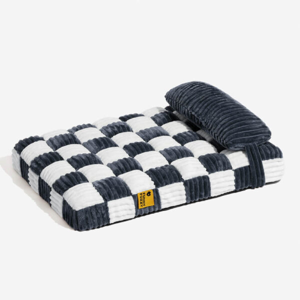 Handmade Plush Chessboard Orthopedic Support Dog Bed with Pillow - Image 17