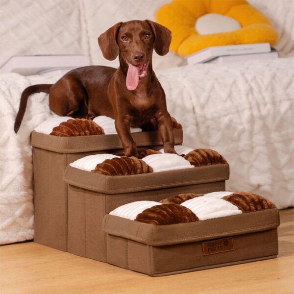 Chessboard Plaid Handcrafted Dog Stairs with Storage - Multifunctional and Foldable - Image 4