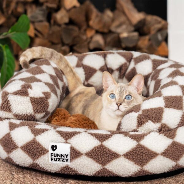 Classic Argyle Washable Bolster Donut Cat Bed - Cozy Haven - Image 4