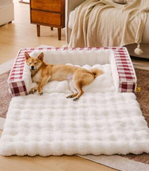 Classic Plaid Ergonomic Calming Dog Bed - Expandable＆Washable