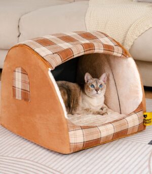 Classical Plaid House Orthopedic Cat Bed - Retreat Cabin