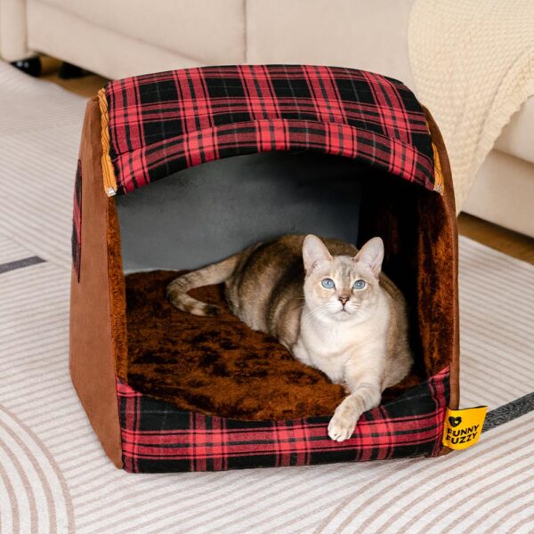 Classical Plaid House Orthopedic Cat Bed - Retreat Cabin - Image 6