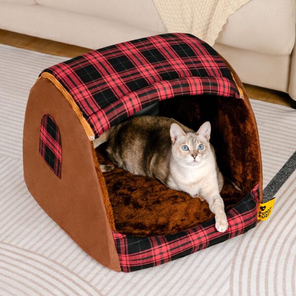 Classical Plaid House Orthopedic Cat Bed - Retreat Cabin - Image 7