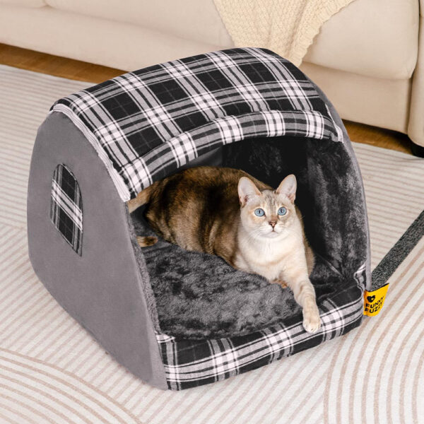 Classical Plaid House Orthopedic Cat Bed - Retreat Cabin - Image 4