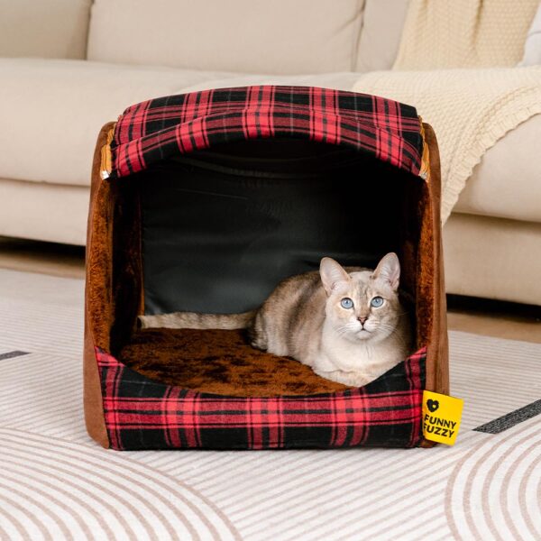 Classical Plaid House Orthopedic Cat Bed - Retreat Cabin - Image 5