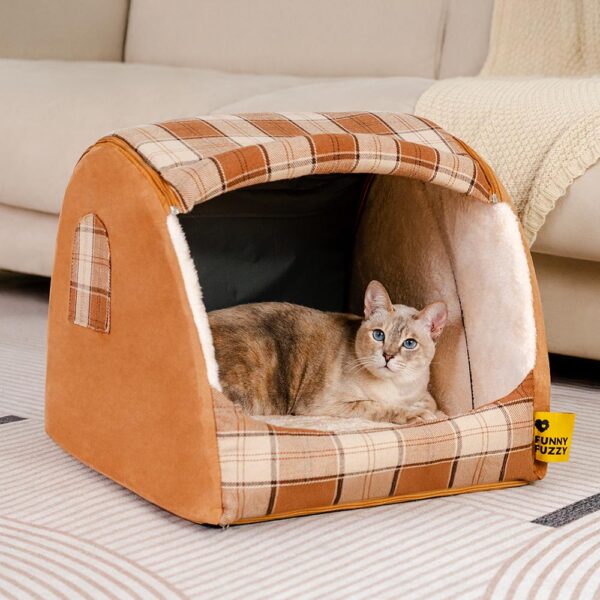 Classical Plaid House Orthopedic Cat Bed - Retreat Cabin - Image 3
