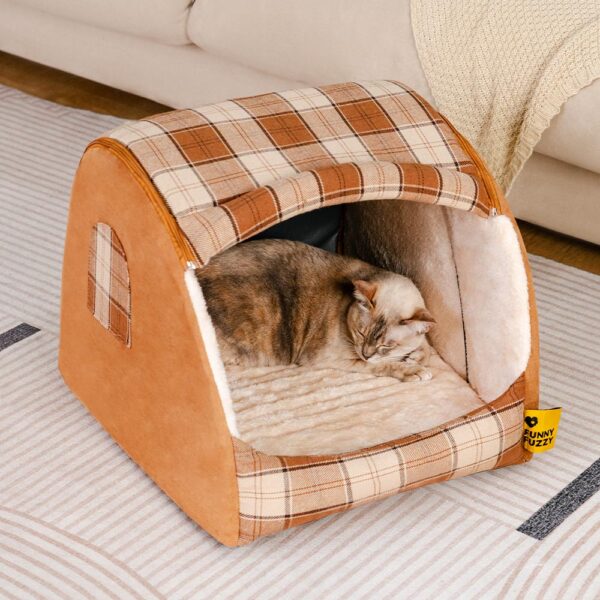 Classical Plaid House Orthopedic Cat Bed - Retreat Cabin - Image 2