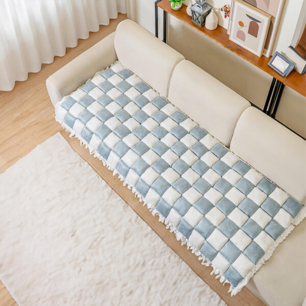 Cream-colored Large Plaid Square Fuzzy Pet Dog Mat Bed Couch Cover - Image 24