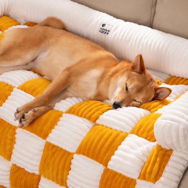Cream Square Plaid Cozy Dog Mat Furniture Protector Cover - Image 11