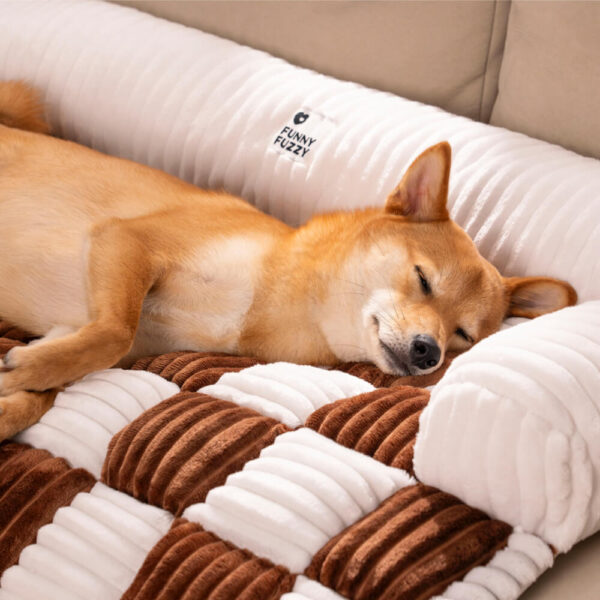 Cream Square Plaid Cozy Dog Mat Furniture Protector Cover - Image 6