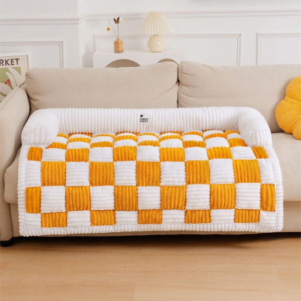 Cream Square Plaid Cozy Dog Mat Furniture Protector Cover - Image 13