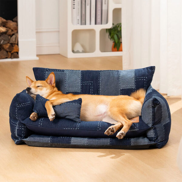 Denim Patchwork Style Pet Double Layer Sofa Dog Sofa Bed - Image 9