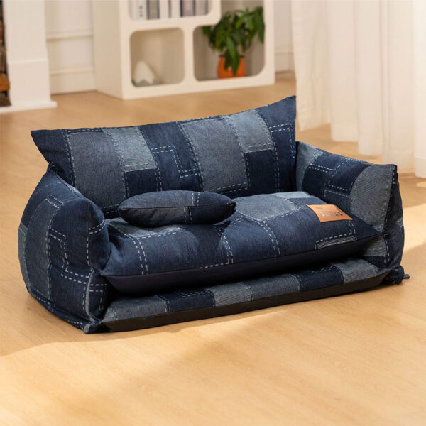 Denim Patchwork Style Pet Double Layer Sofa Dog Sofa Bed - Image 15