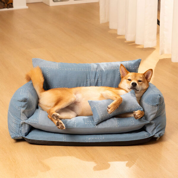 Denim Patchwork Style Pet Double Layer Sofa Dog Sofa Bed - Image 11