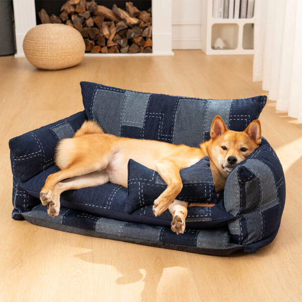 Denim Patchwork Style Pet Double Layer Sofa Dog Sofa Bed - Image 18