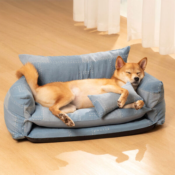 Denim Patchwork Style Pet Double Layer Sofa Dog Sofa Bed - Image 14