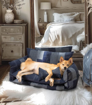 Denim Patchwork Style Pet Double Layer Sofa Dog Sofa Bed