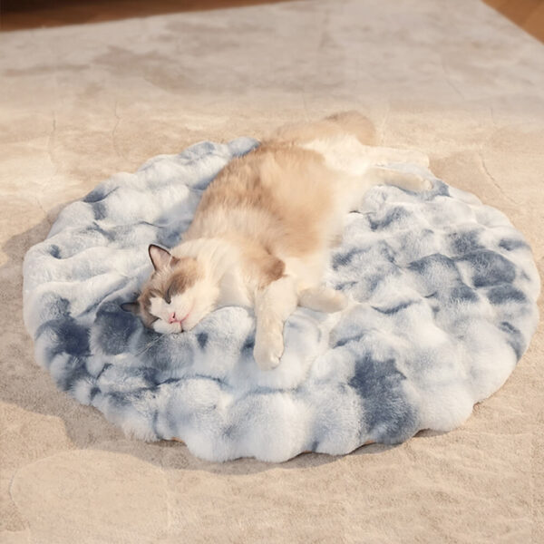 Faux Fur Warmth-Retaining Round Dog & Cat Mat with Pillow - Image 4