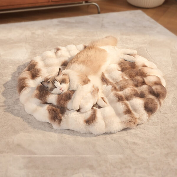 Faux Fur Warmth-Retaining Round Dog & Cat Mat with Pillow - Image 5
