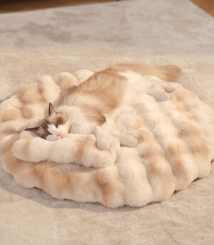 Faux Fur Warmth-Retaining Round Dog & Cat Mat with Pillow