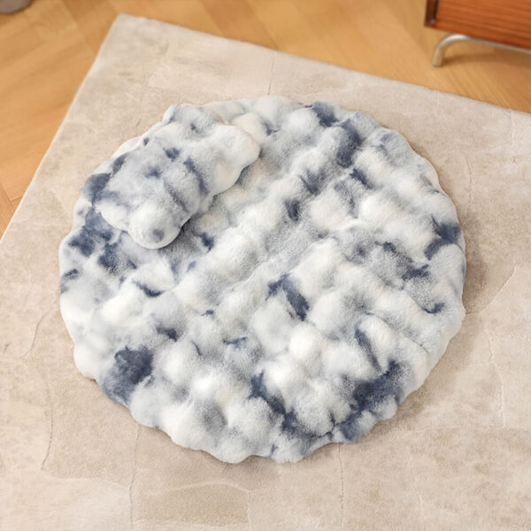 Faux Fur Warmth-Retaining Round Dog & Cat Mat with Pillow - Image 8