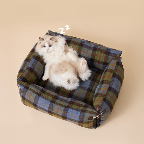 Plaid Expandable Soft Reversible With Horn Button Dog & Cat Bed - Image 10