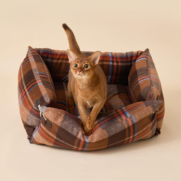 Plaid Expandable Soft Reversible With Horn Button Dog & Cat Bed - Image 5