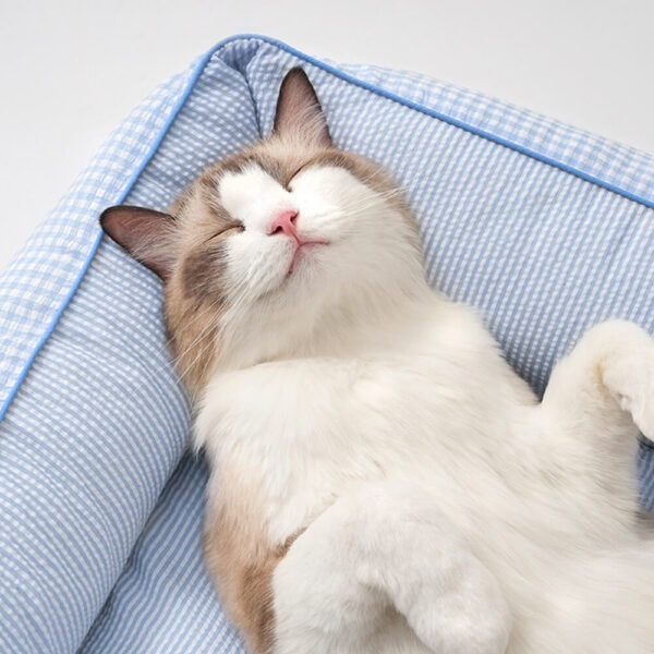 Soft Gingham Washable Dog & Cat Sofa Bed with Pillows - Image 4