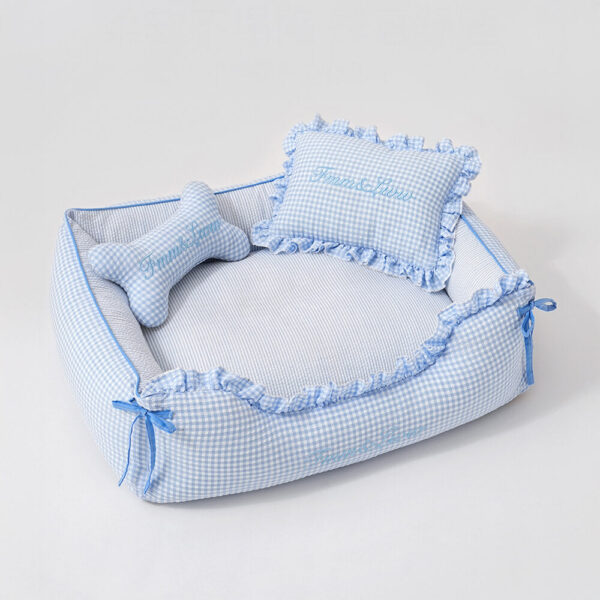 Soft Gingham Washable Dog & Cat Sofa Bed with Pillows - Image 17